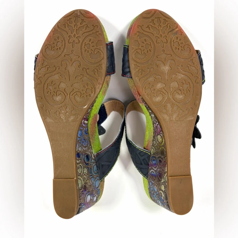 L’Artiste Spring Step Shayla Floral Leather Wedge Sandals Sz 40 9-9.5 - Picture 10 of 10
